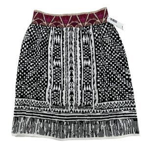 NWT Cecilia Prado Black and White Knit Knee Length Skirt Size Small